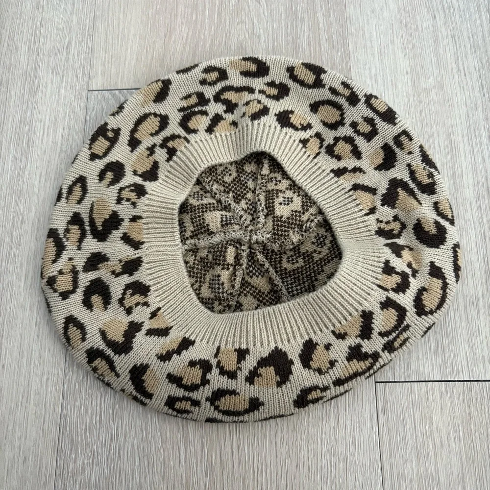 The Children’s Place Kids Girls Beret Hat Medium 7-8 Years Leopard Animal Print